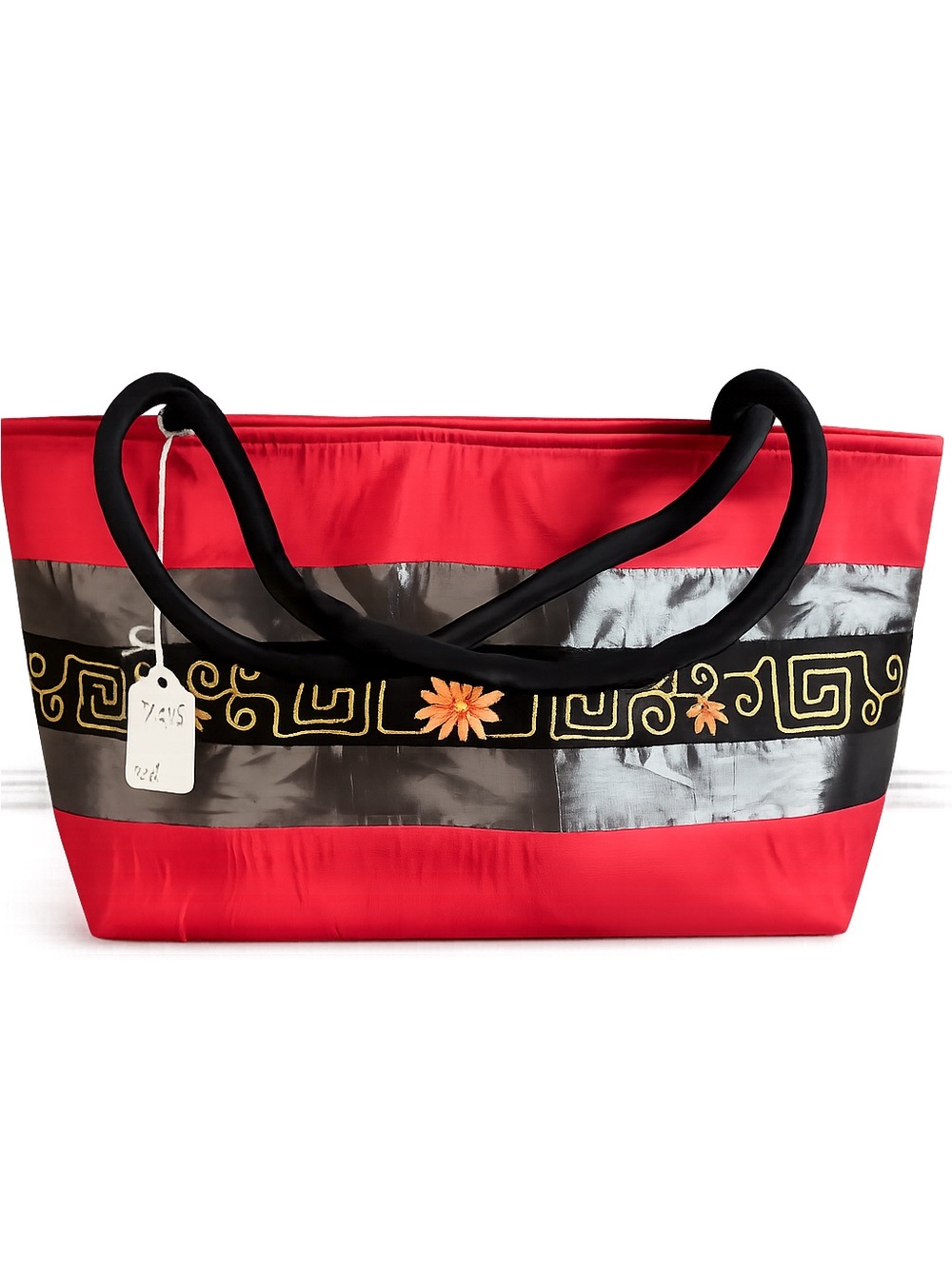 Red Embroidered Satin Tote Bag | Asian Inspired | Zip Top | Shoulder Purse